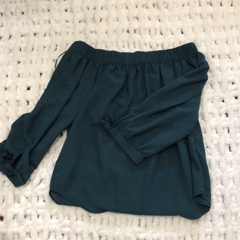 Green off the shoulder shirt